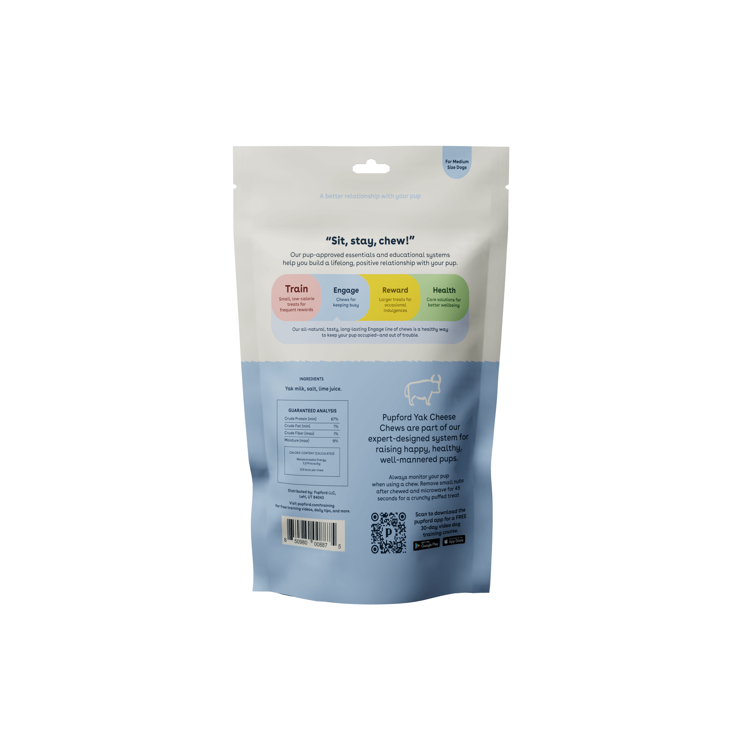 yak cheese dog chew back of bag medium | Pupford