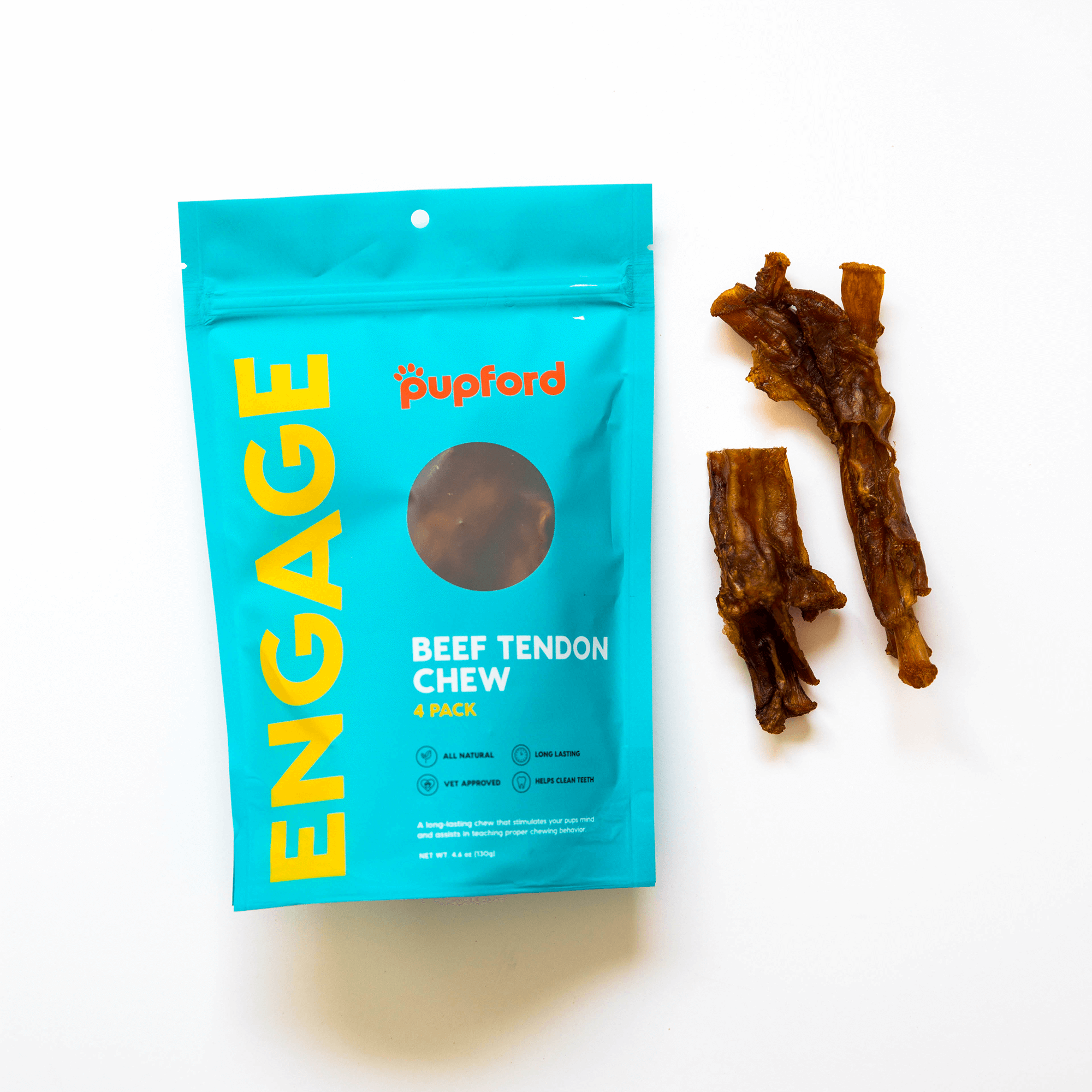 Beef-Tendon chew 4 pack with 2 out of bag | Pupford